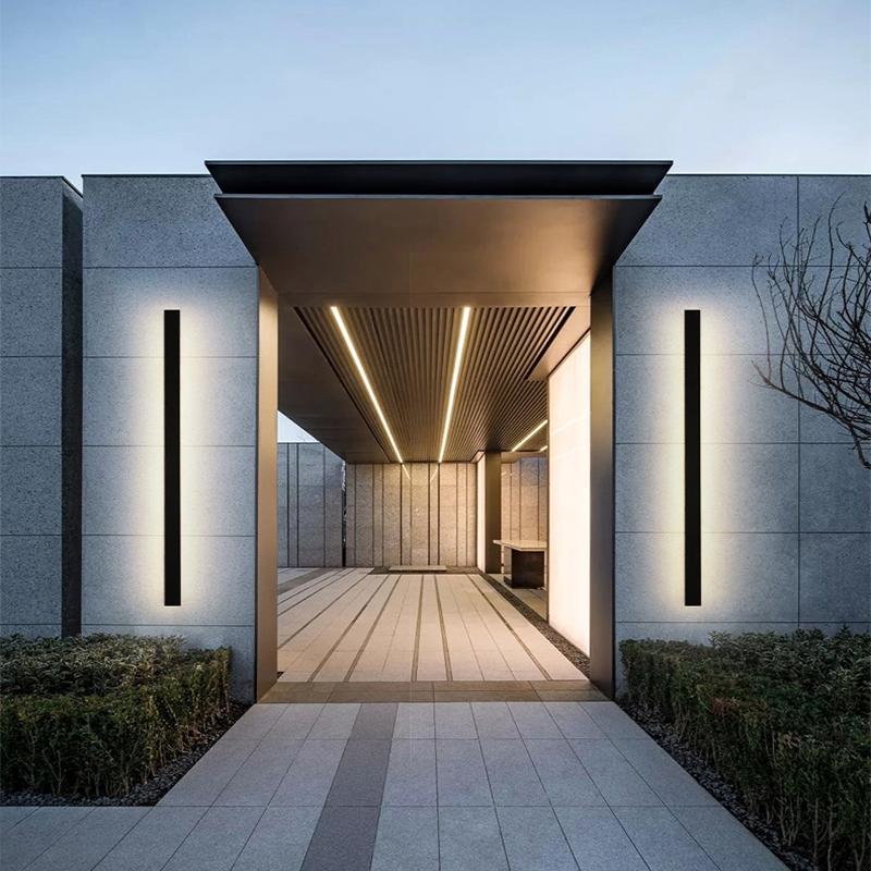 Lumières linéaires LED noires longues, applique murale extérieur