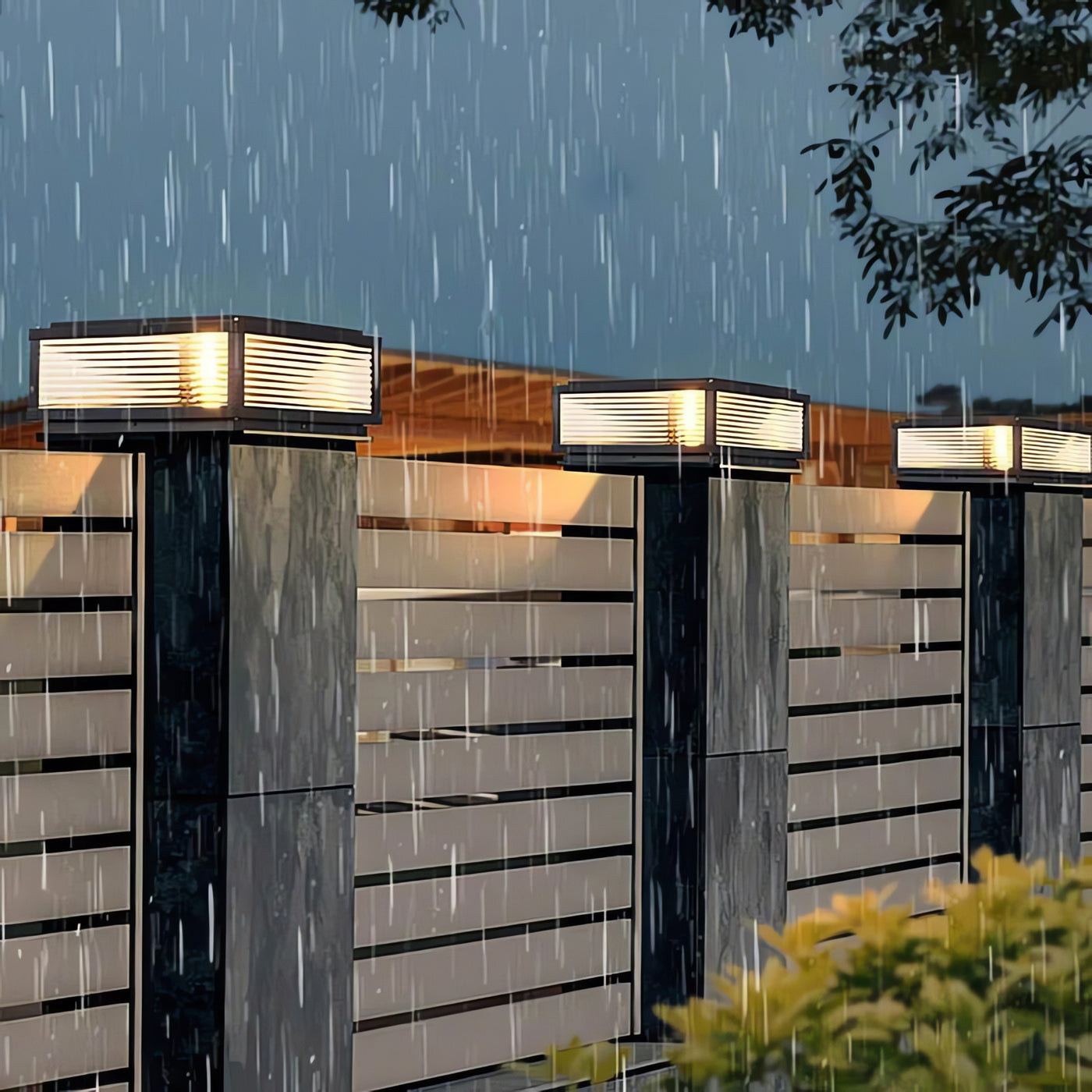 Lanterne de pilier d’extérieur carrée en verre cannelé