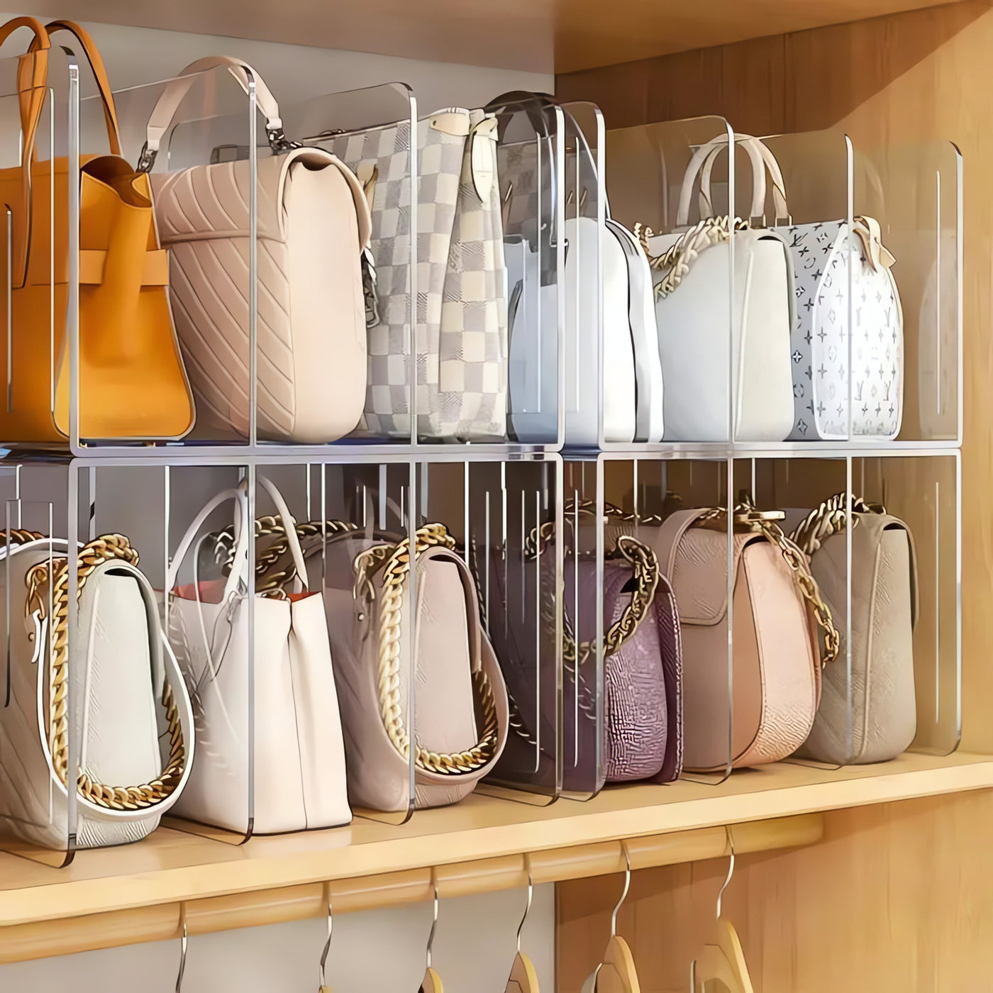 Organiseur de sacs en acrylique transparent à compartiments